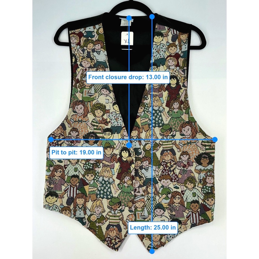 Vintage Children of the World Print Brocade Open Front Vest Teacher Kidcore - Picture 7 of 14